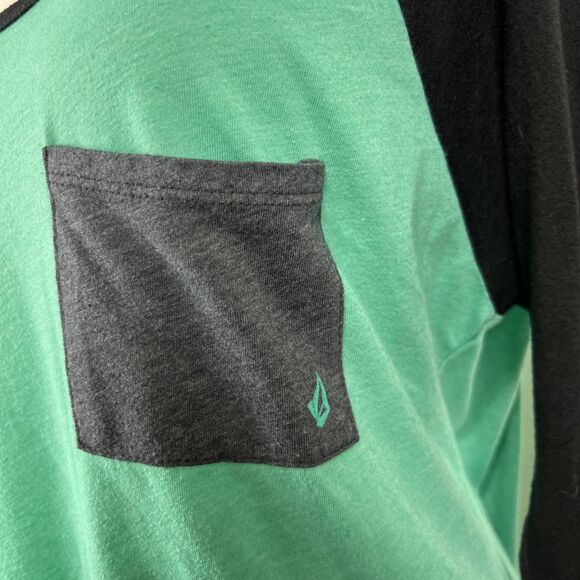 Volcom Shirt Women Extra Large Green Black Raglan Lightweight Baseball L/S Tee - Picture 10 of 14